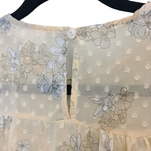 WHITEROOM+CACTUS Women's XS Smocking Detail Floral Blouse Sheer Yellow Bohemian - Picture 13 of 16